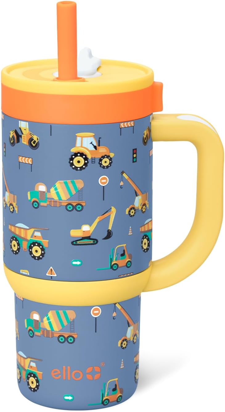 Ello Oasis 14oz Stainless Steel Toddler Tumbler with Handle & Retracting Straw, 100% Leakproof, Double-Wall Vacuum Insulated, Kids Water Bottle for School, BPA Free, Dishwasher Safe, Construction - Image 1